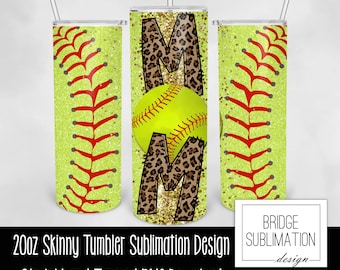 Sublimacyjne opakowanie do softballu, mama softballu, sportowy 20oz chudy kubek szablon projektu, cyfrowe pobieranie PNG natychmiastowe pobieranie, komercyjne wykorzystanie