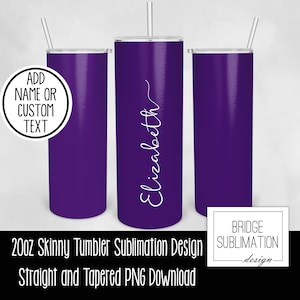 Lila Einfarbig Tumbler, Lila 20 Unzen Skinny Tumbler Sublimation Design-Vorlage, fügen Sie benutzerdefinierten Namen / Text Lila Design hinzu, Lila Tumbler Wrap