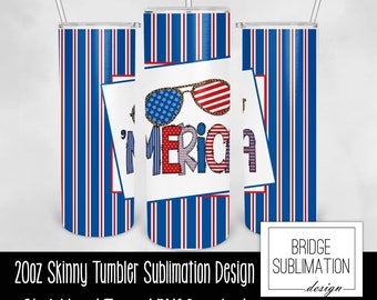 Merica Sunglasses Wrap PNG, 20oz Skinny Tumbler Sublimation Design Template, Patriotic Tumbler, 4th July Merica Sunglass Wrap,Commercial Use