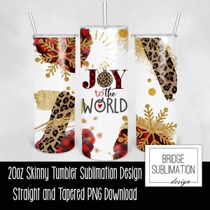 Christmas Tumbler PNG, 20oz Skinny Tumbler Sublimation Design, Joy to the World Tumbler Wrap, Leopard Print, Buffalo Plaid, Commercial Use