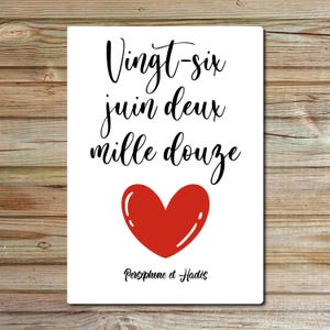 Affiche couple cœur rouge, affiche personnalisée, décoration couple