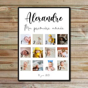 Affiche première année de bébé, affiche personnalisée photo de bébé 1 an