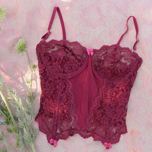 Vintage romantic coquette  whimsy fairye Deep Rose Lace Flower Corset