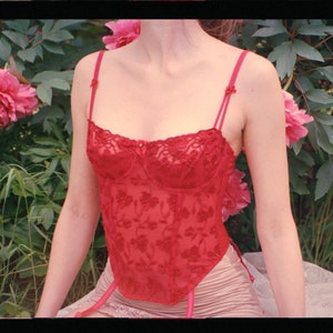 Vintage 90&#39;s y2k deadstock An Summers romantic lace corset bustier basque top w. garters 34 B