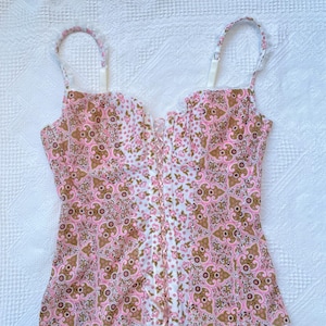 Vintage paisley print mesh coquette whimsy fairy y2k deadstock romantic lace corset bustier basque top size S-M