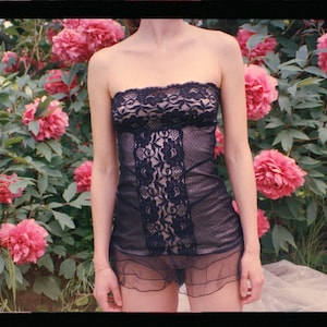 Vintage y2k deadstock negligee romantic mesh lace corset dress cami uk 8-10 S-M