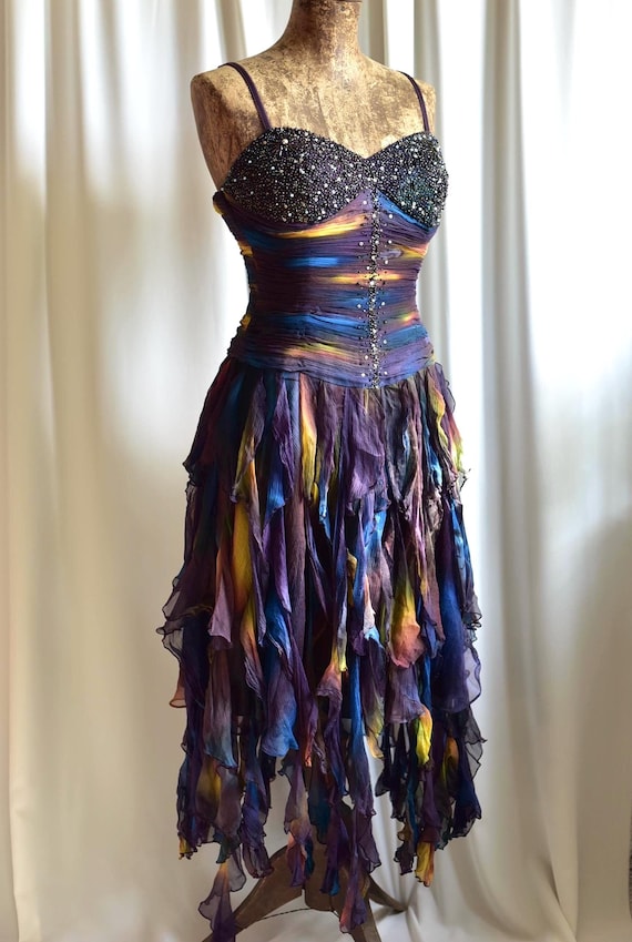 Vintage Y2K SILK Multicolour Fairy Whimsy Ombr Beaded Whimsygoth Rainbow  Fairycore Rainbow Funky Prom Evening Occasion Midi Thrilly Dress - Etsy