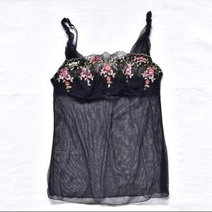Vintage dreamy embroidered floral mesh  romantic sheer lace corset cami top whimsy fairy S-M