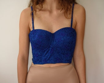 Royal Blue Beaded Lace Corset Top - Etsy