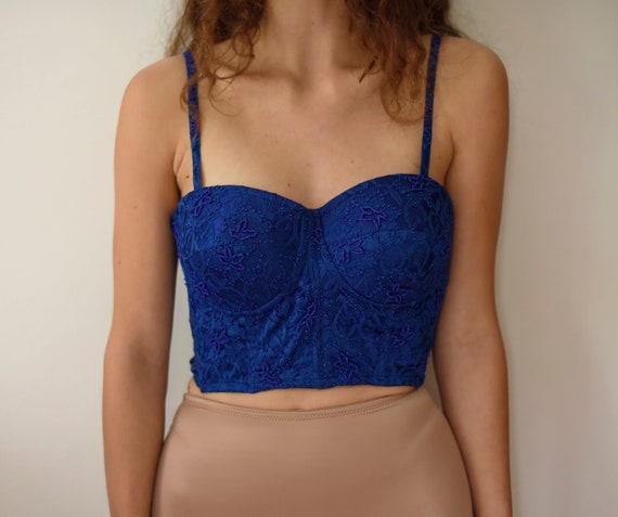 Royal Blue Beaded Lace Corset Top ...