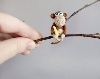 Mini monkey 4 cm, Tiny monkey lover gift, Stuffed miniature toy, Pocket animal, doll toy