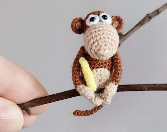 Mono miniatura de ganchillo, pequeño peluche (4 cm), adorno para bolso/llavero.