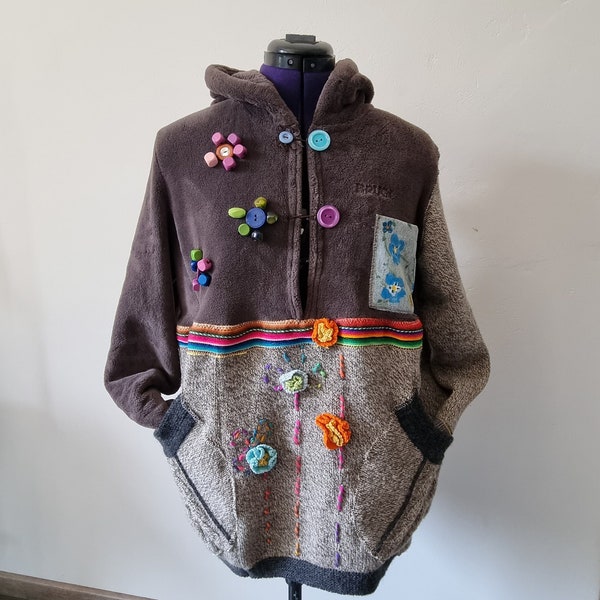 Verrückter Patchwork Pullover, tragbarer Kunst Pullover,upcycled Pullover,Hippie Stil Pullover,recycelte Jacke Upcycling Pullover Patchwork wiederverwendeter Pullover