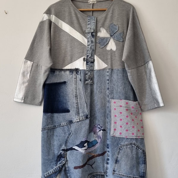 Upcycled Kleidung,Recycling Kleid,Sweatshirt Kleid,tragbar Kunst 2XL