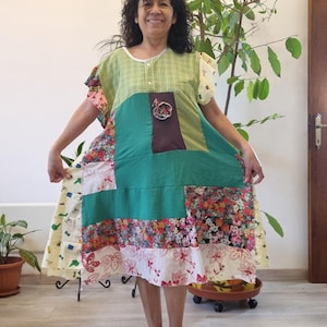 upcycled dress, recycled clothing dress,reworked clothing,romantic dress,patchwork dress xxl,reused dress,flared recycled dress,patchwork