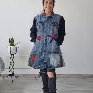 Upcycled clothing women,recycled denim jacket, patchwork denim jacket,patchwork denim coat,reworked jacket, 3XL recycled clothes,plus size