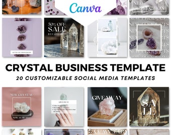 Social Media Canva Templates Crystal Business | Crystal Jewelry Store Feed Design | Instagram Crystal Business Layout