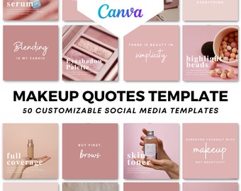 Social Media Templates For Makeup | 50 Makeup Feed Layout Canva Design | Makeup Quotes and Products | Instagram Template Makeup Business