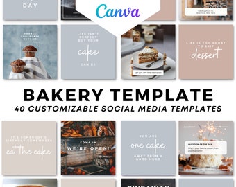 Social Media Canva Template Bakery | 40 Baked Goods Feed Layout Design | Pastry Quotes and Products | Minimal Instagram Pastry Business