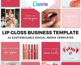 Social Media Canva Template Lip Gloss Instagram | 45 Lip Gloss Feed Layout Design | Lip Gloss Quotes and Product Photos | Lip Gloss Business
