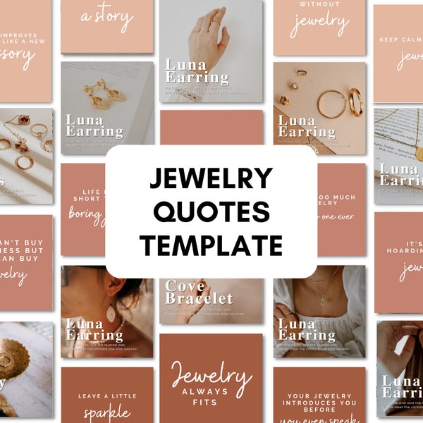 Social Media Canva Templates For Jewelry Business | Jewelry Template For Instagram | 50 Jewelry Quotes & Product Pictures | Jewelry Branding