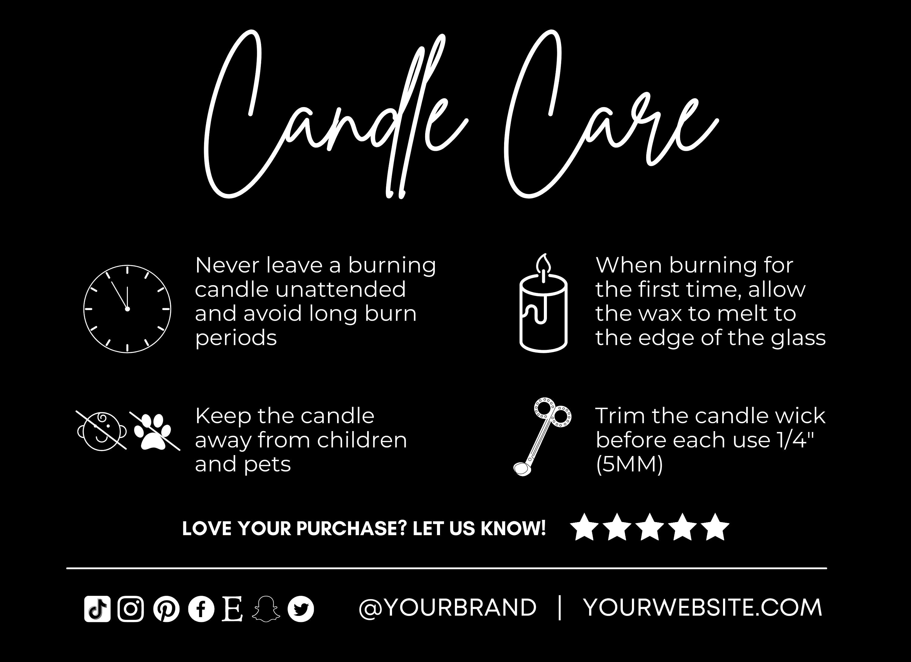 Candle Care Card Template Editable Care Card Canva Template Etsy