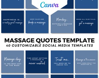 Social Media Template Massage Therapist | 40 Massage Quotes Canva Template Instagram | Minimal Social Media For Massage