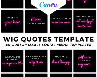 Social Media Canva Template Wigs and Hair | 50 Wig Feed Layout Design Posts | Wig and Hair Quotes | Instagram Hair Business