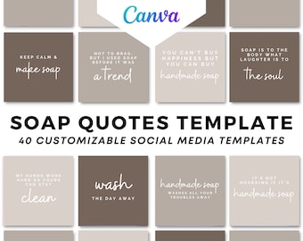 Social Media Template Soap Business | 40 Soap Feed Layout Canva Design Template | Soap Quotes and Products | Minimal Instagram Soap Business