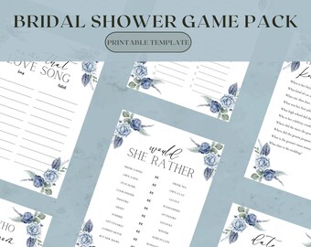 Dusty Blue Floral Bridal Shower Games Bundle (PDF)
