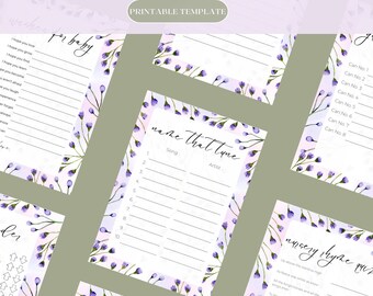 Lavender Floral Baby Shower Games | Elegant Printable Bundle (Digital Download)