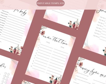 Dusty Pink Floral Baby Shower Games | Printable Bundle (Digital Download)