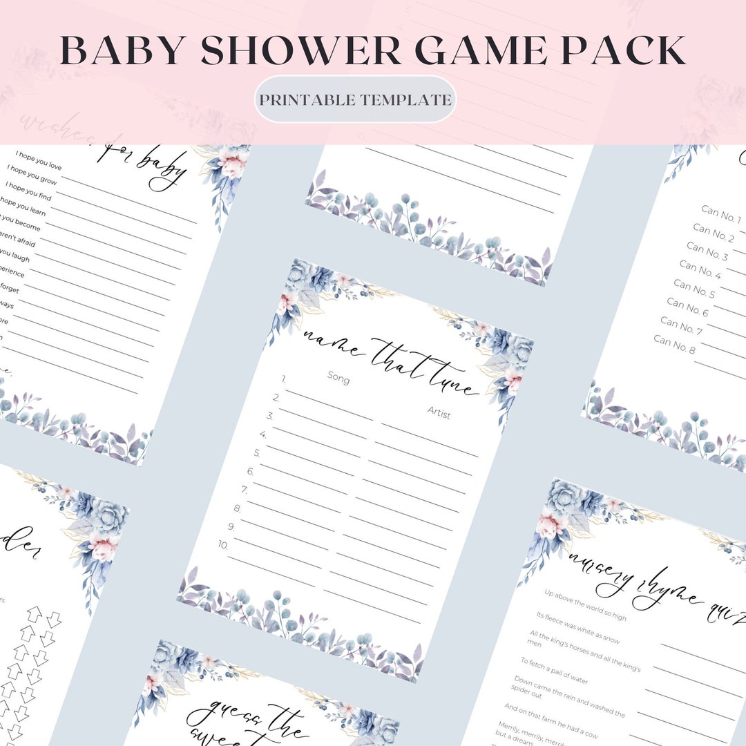 Blue Floral Baby Shower Game Pack | Printable Digital Games | Baby ...