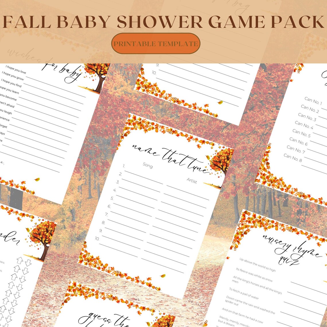 Cozy Fall Baby Shower Game Pack Printable Digital Games Autumn-themed ...