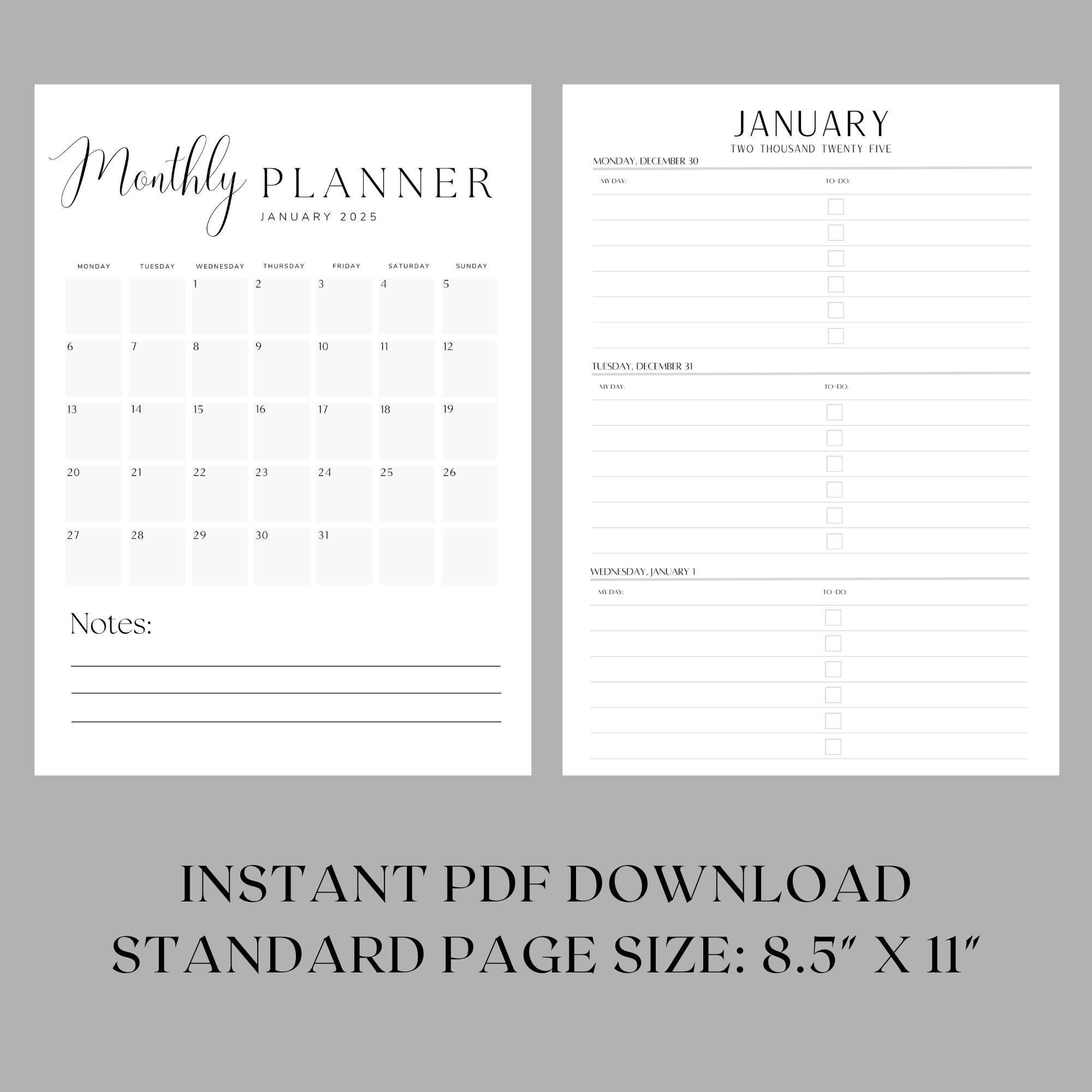 2025 Weekly Planner Printable: Minimalist Organizer (PDF Download) - Etsy