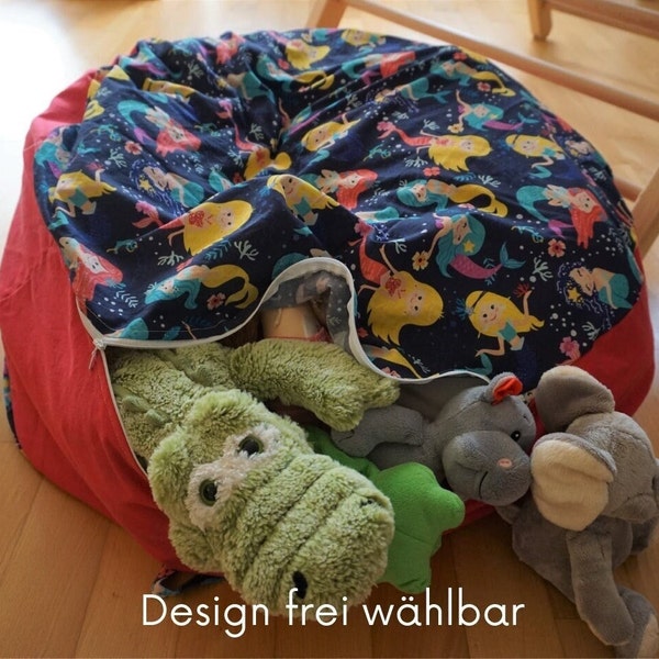 Seat cushion children free choice of fabric | Stable and robust | Stuffed animal storage | Storage bag | Beanbag