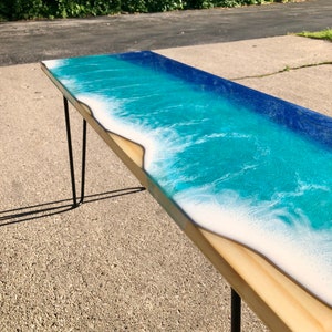 Resin Beach Coffee Table / Entryway Bench | Epoxy Ocean Decor | 36 Inch ...