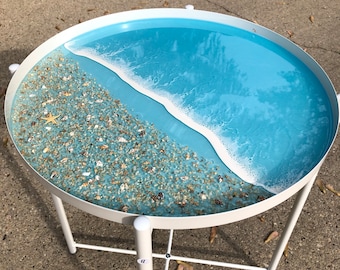 Customized Resin beach metal side table/accent table/ removable tray