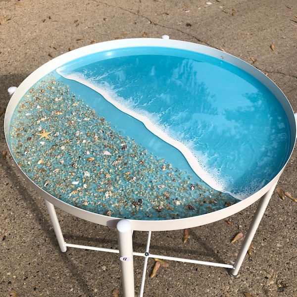 Resin beach metal side coffee accent table removable tray