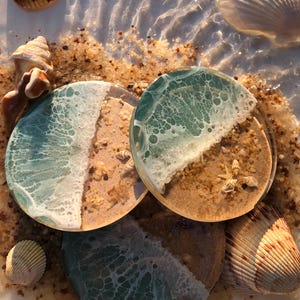 Dessous de verre en résine motif vagues océaniques – Articles de bar inspirés de la plage, décoration d'intérieur bord de mer