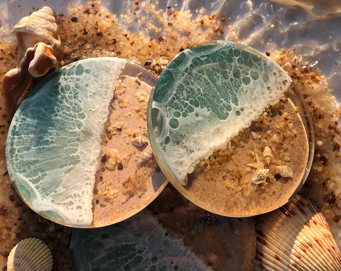 Ocean Wave Resin Coasters – Beach House Drinkware, Coastal Home Decor