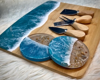 Resin Beach Charcuterie Board Set: Coastal Decor