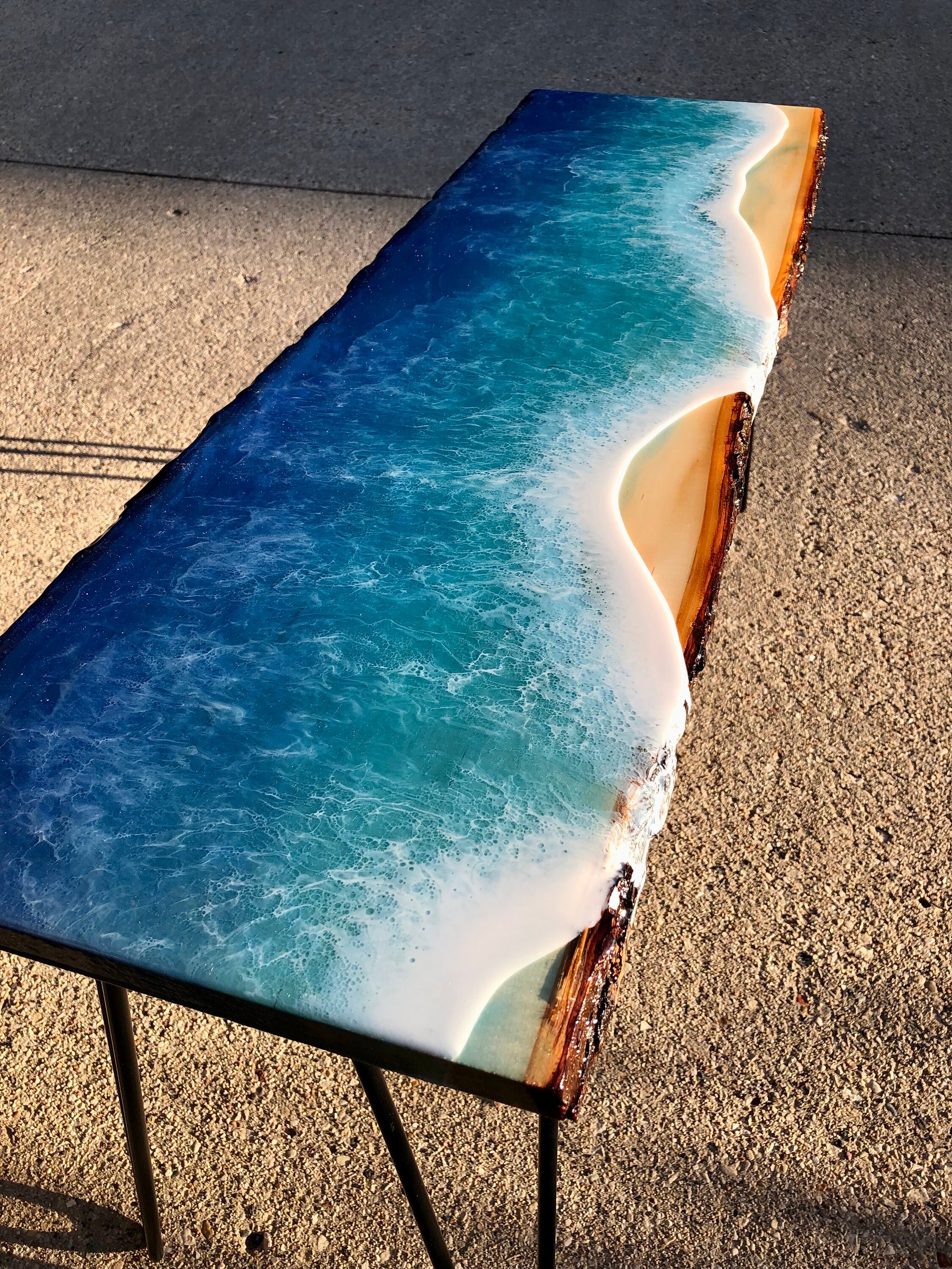 Resin Beach Coffee Table / Entryway Bench | Epoxy Ocean Decor | 36 Inch ...