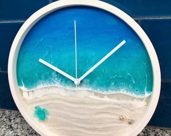 Custom Resin Beach Wall Hanging clock 12 inches with hardware in the back.