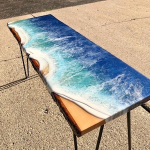 Resin beach live edge table/ table/ sofa/ entryway/ table spill over decor/ epoxy beach