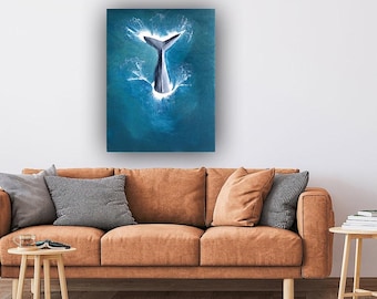 3D Resin Beach Whale Wall Art: Ocean Plunge Scene, 24x18 inch / coastal decor