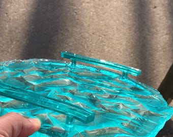 Handcrafted Resin Tray: 12" Cracked Ice Blue Rippled Accent Tray