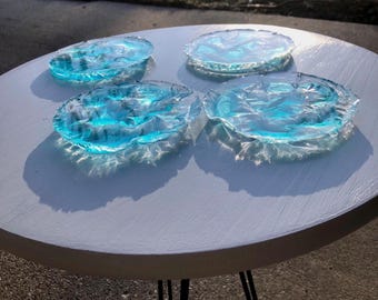 Resin Coasters – Beach Decor, Modern Home Accent/ coastal/ ocean glass / (Set of 4)
