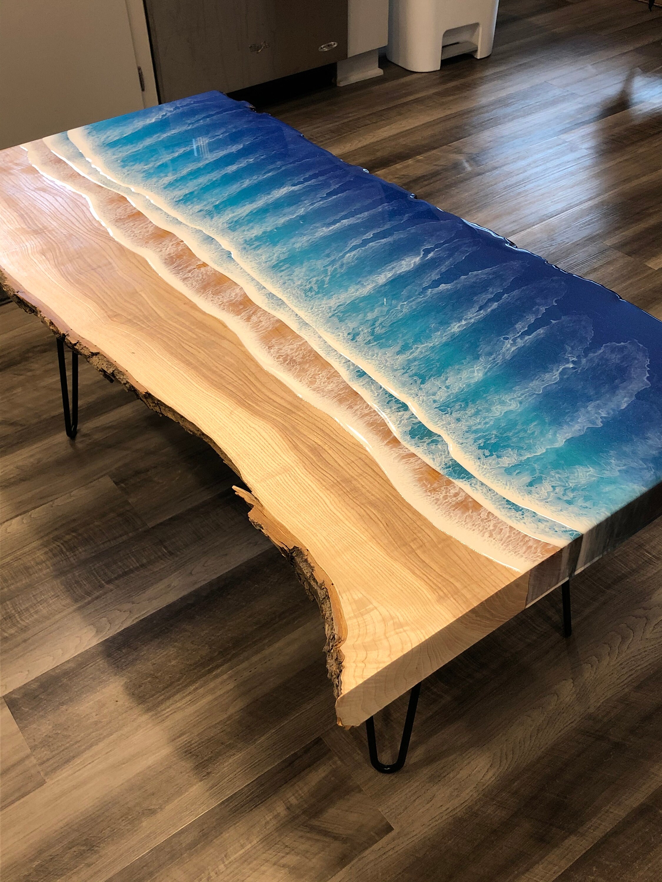 Resin Epoxy Beach Waterfall Coffee Table Made To Order Etsy