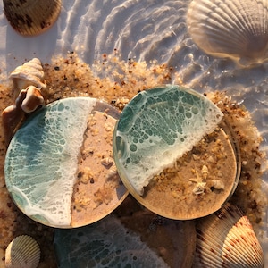 Resin beach coasters home decor/ beach wedding gift/ drink/ Birthday/ holiday/ gifts/ coaster set/ Best Seller/ Etsy&#39;s pick/ matcha bowls